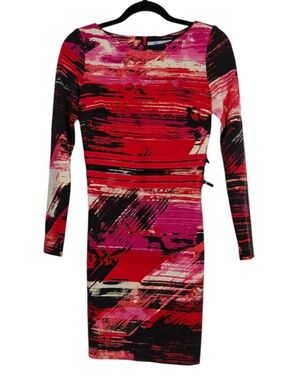 BLUMARINE Wool Dress Red-Black-Cream Long Sleeve Size ITALY 40